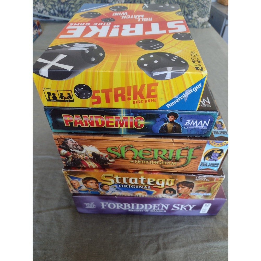 Board Game Lot Bundle Of 5 Pandemic Sheriff Nottingham Forbidden Sky Strike